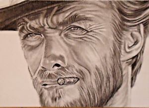 300x218 Original Aceo Sketch Card Spaghetti Western Clint Eastwood Man - Clint Eastwood Sketch