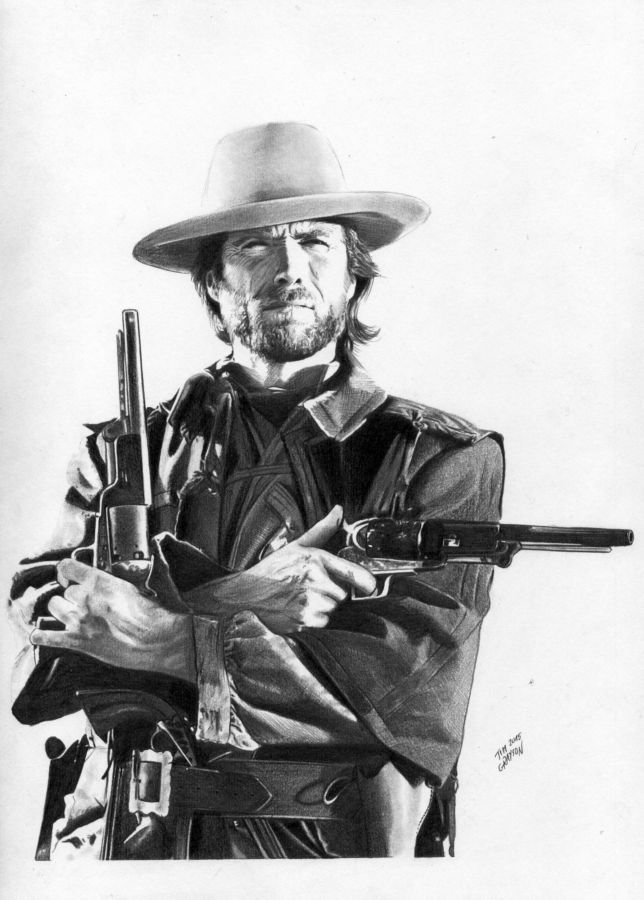 644x900 Tim Grayson Pencil Drawing Of Clint Eastwood As The Outlaw Josey - Clint Eastwood Sketch