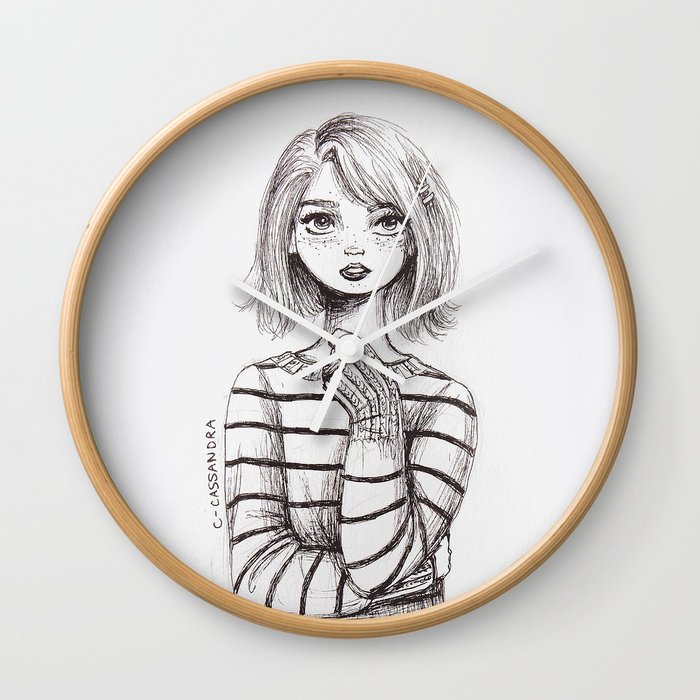 700x700 Girl Sketch Wall Clock By Ccassandra Society6 - Clock Sketch