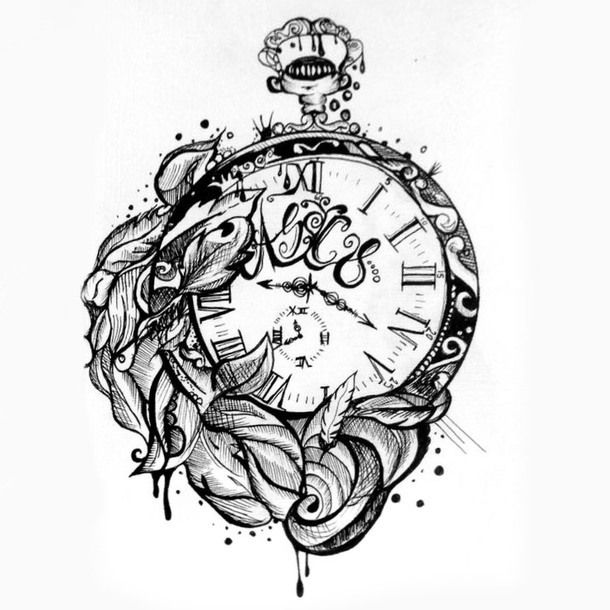 610x610 Sketch Style Clock Tattoo Design Tattoo Tattoos - Clock Sketch