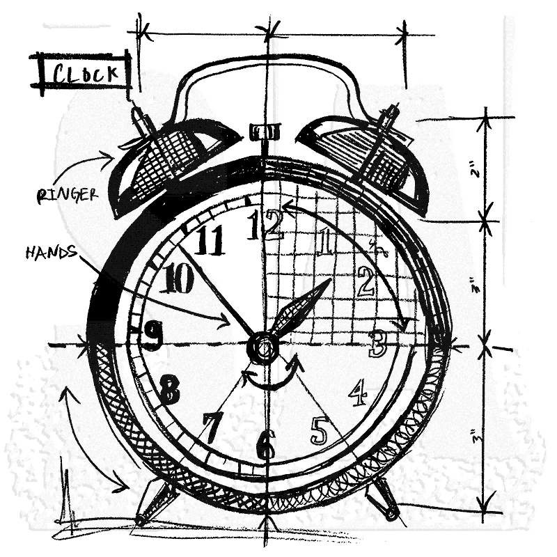 800x800 Tim Holtz Wood Mounted Stamp - Clock Sketch