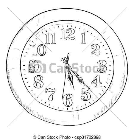 450x470 Vector Sketch Of Clock. Hand Draw Illustration. - Clock Sketch