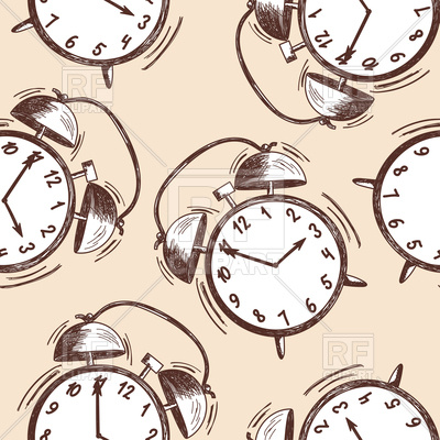 400x400 Alarm Clock Sketch Seamless Pattern Vector Image Vector Artwork - Clock Sketch
