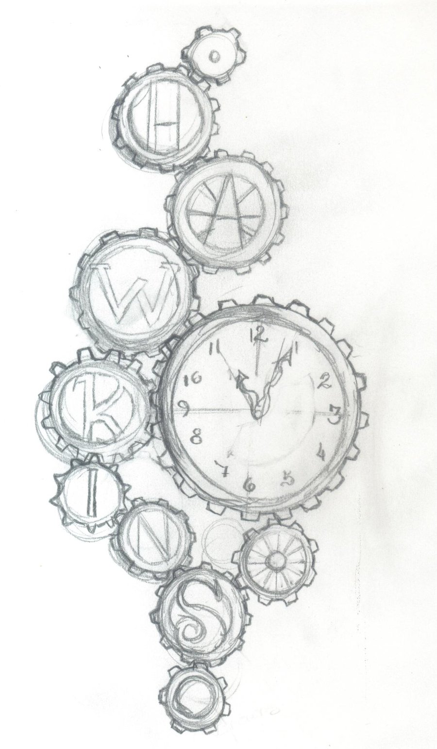 900x1543 Gears Clock Tattoos Sketch - Clock Sketch Tattoo