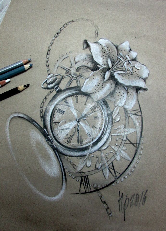 691x960 Lilly Clock Tattoo Tattoos And Piercings Clocks - Clock Sketch Tattoo