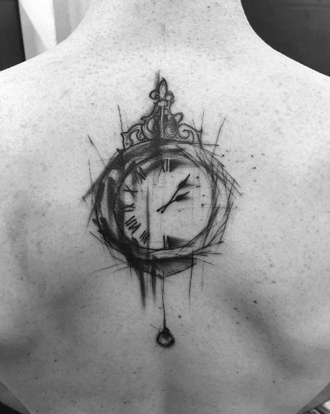 476x596 Sketch Style Clock Tattoo - Clock Sketch Tattoo
