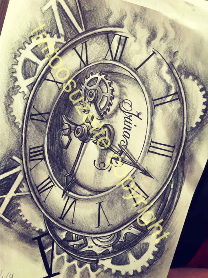 Clock Sketch Tattoo at PaintingValley.com | Explore collection of Clock ...
