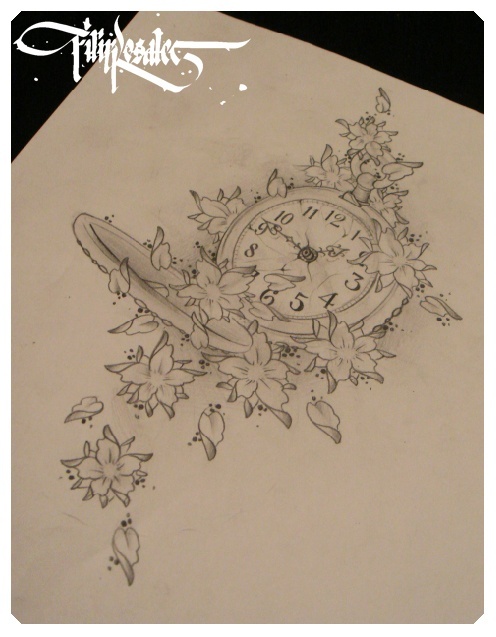 496x637 Clock Tattoo Sketch Zg Zoo Ink On We Heart It - Clock Sketch Tattoo