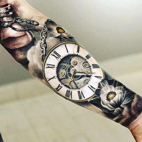 564x564 90 Coolest Forearm Tattoos Designs For Men And Women You Wish You Have - Clock Tattoo Sketch