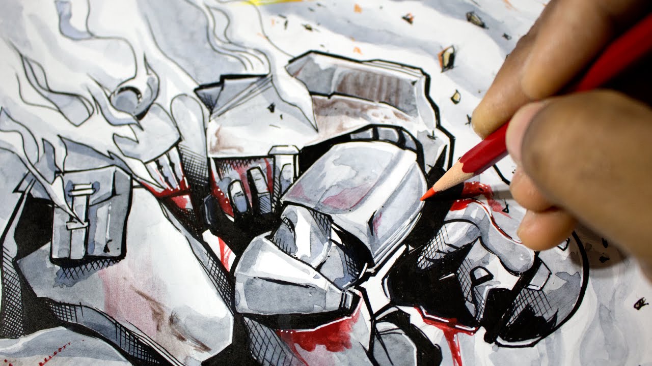 1280x720 Drawingsketching Stormtrooper In Combat - Clone Wars Sketch