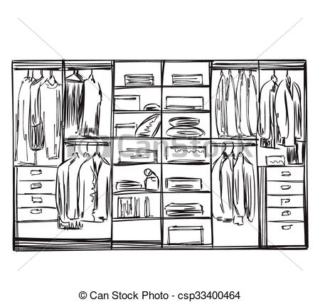 450x425 Hand Drawn Wardrobe Sketch. Furniture For Clothes. - Closet Sketch