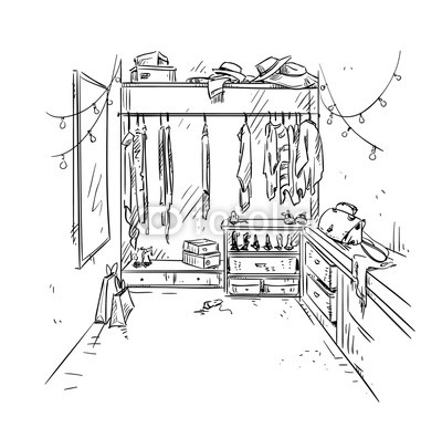 400x396 Walk In Closet, Garderobe Drawing. Interior Vector Sketch. Buy - Closet Sketch