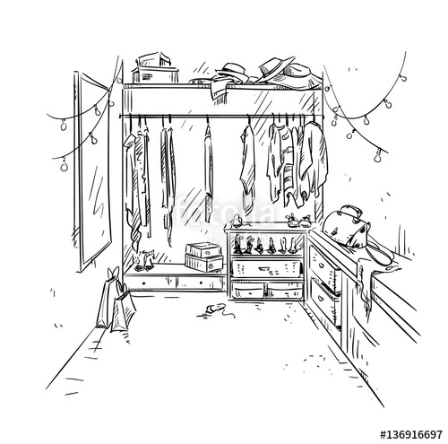 500x495 Walk In Closet, Garderobe Drawing. Interior Vector Sketch. Stock - Closet Sketch