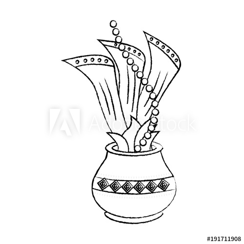 500x500 Hindu Pot With Cloth Leaves Decoration Culture Vector Illustration - Cloth Sketch