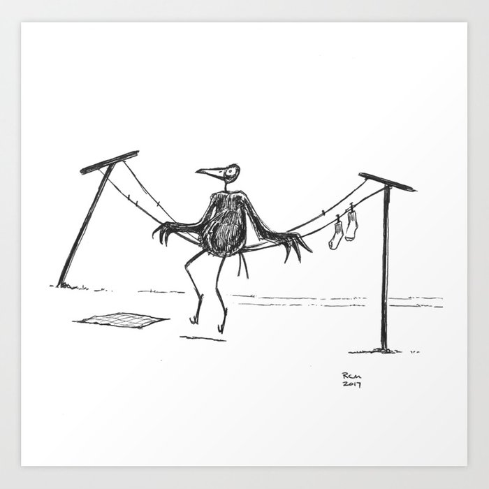 700x700 Crow On A Clothesline Art Print By Abirdcalledcrow Society6 - Clothesline Sketch