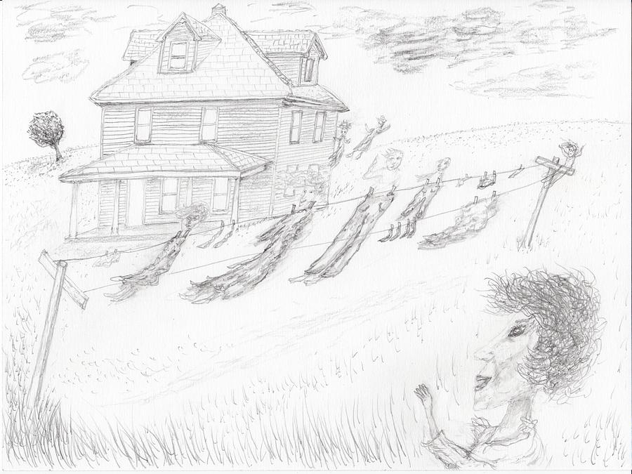 900x675 Ghosts On A Clothesline Drawing By Jim Taylor - Clothesline Sketch