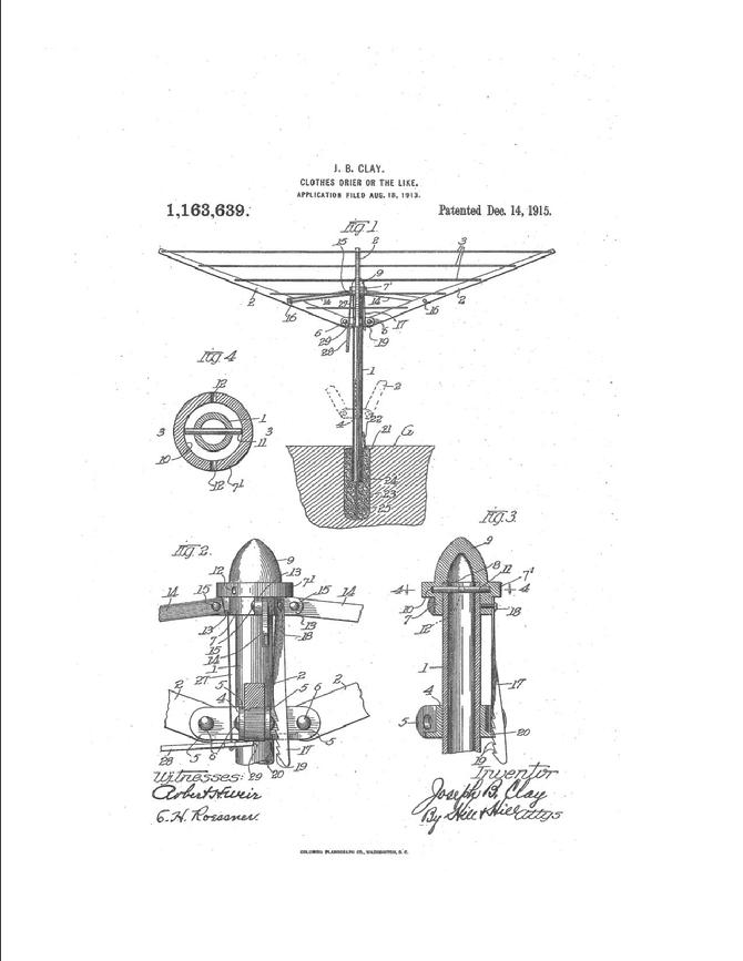 670x867 Sunshine Clothes Drier Patent Number 1,163,639 - Clothesline Sketch