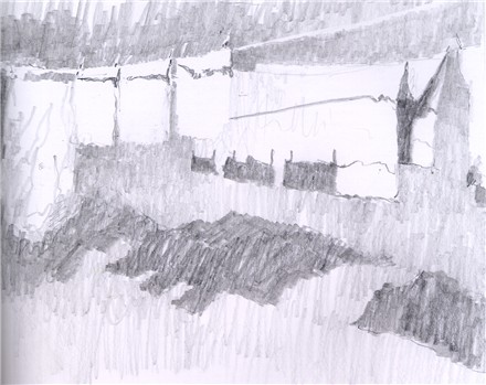 440x349 Clothesline Pencil Sketch Three Value Study Chris Carter Artist - Clothesline Sketch