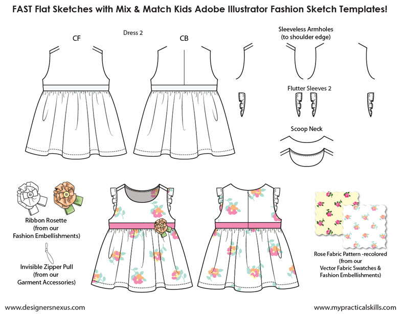 790x615 Kids Illustrator Flat Fashion Sketch Templates - Clothing Design Sketches