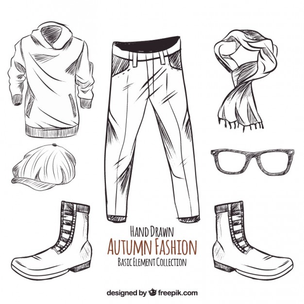 626x625 Sketches Of Autumn Clothing And Accessories Vector Free Download - Clothing Sketches