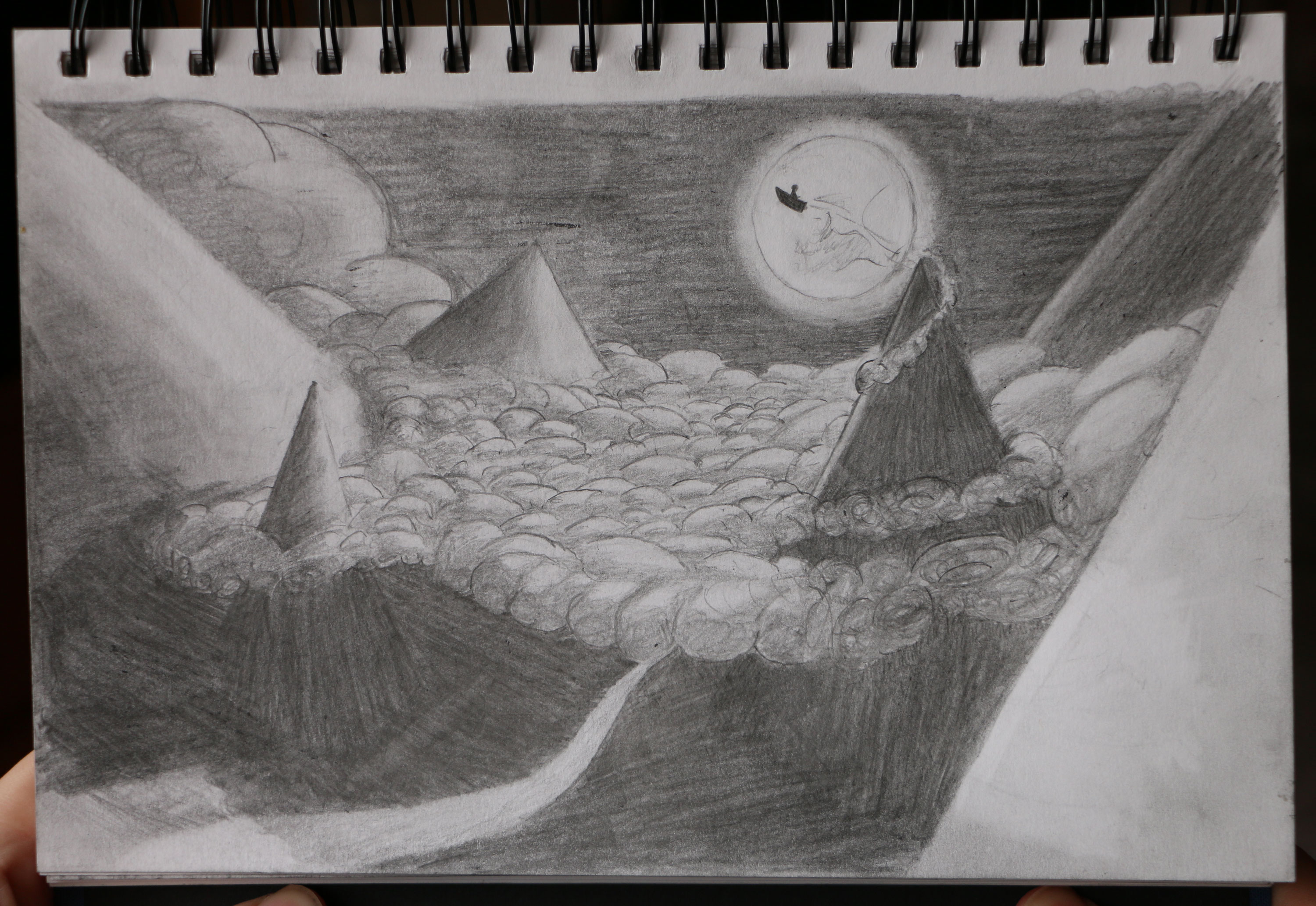 3000x2066 Pencil Drawing Flying With The Clouds - Cloud Pencil Sketch