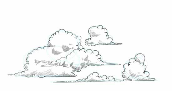 550x291 Drawings Of Clouds How To Draw Clouds Step By Step Completing - Cloud Sketch Images