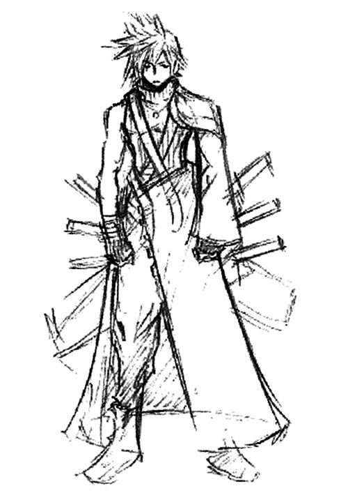 500x720 Cloud Strife Amp Swords Sketch, Final Fantasy Vii Advent Children - Cloud Strife Sketch