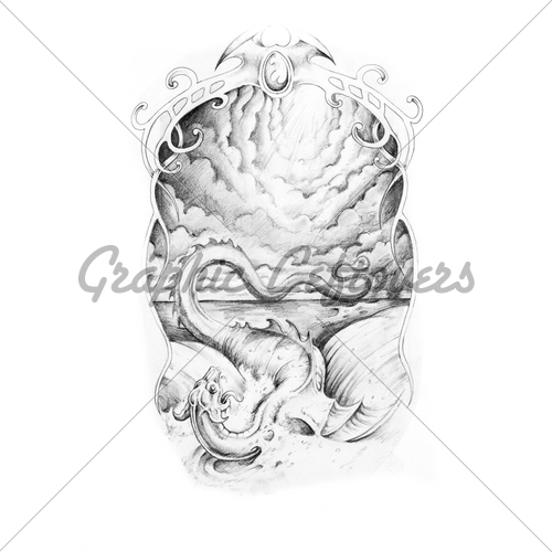 500x500 Sketch Of Tattoo Art, Dragon Gl Stock Images - Cloud Tattoo Sketches