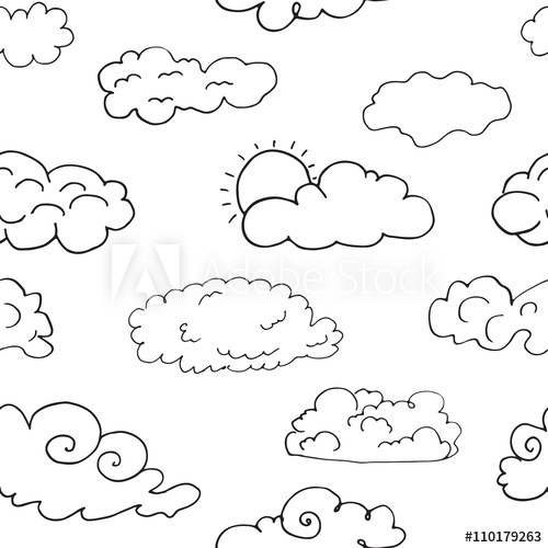 500x500 Hand Drawn Doodle Set Of Different Clouds, Sketch Collection - Clouds Sketch
