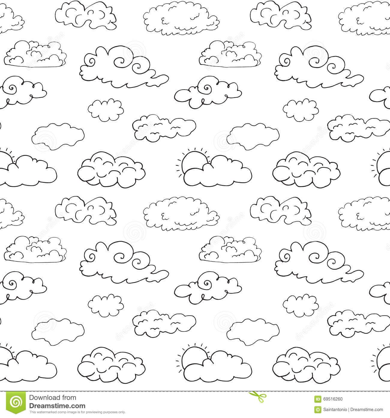 1300x1390 Photo About Hand Drawn Doodle Set Of Different Clouds, Sketch - Clouds Sketch