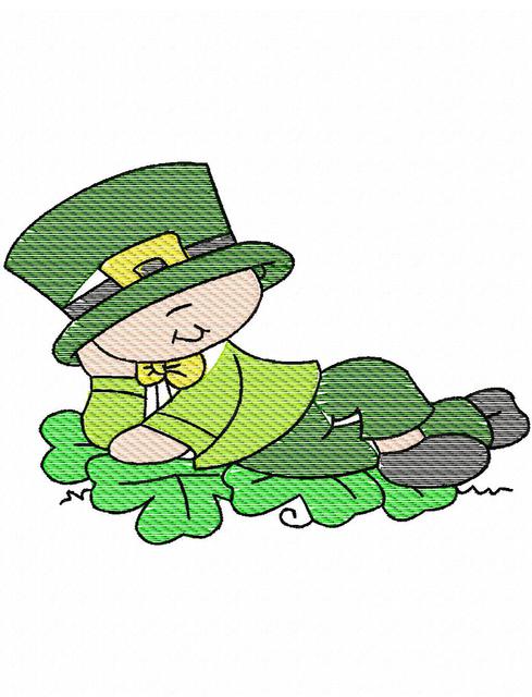 489x640 Leprechaun Sketch Embroidery Design - Clover Sketch