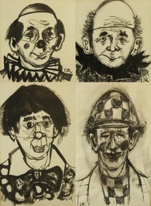 221x300 Karel Lek German B 1929 Clowns Four Clown Sketch Studies Mixed - Clown Sketch