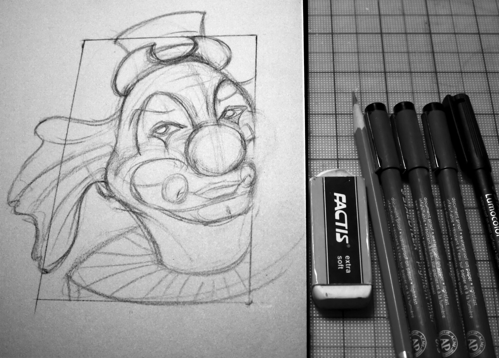 1024x736 Blueline Clown Sketch Creepy Dude Here Appears In The - Clown Sketch