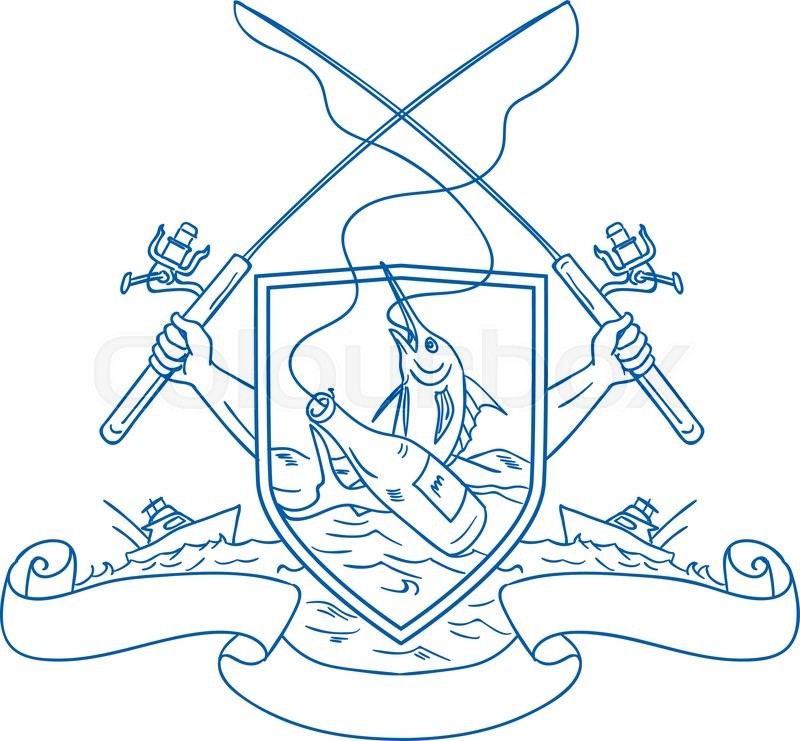 800x741 Drawing Sketch Style Illustration Of Hand Holding Fishing Rod And - Coat Of Arms Sketch