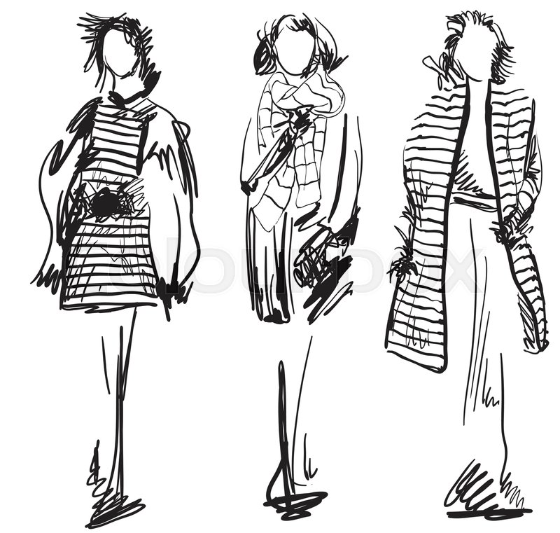 800x761 Sketch Of Woman Wearing Coat. Fashion Illustration Stock Vector - Coat Sketch