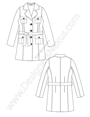 316x409 V16 Free Vector Fashion Flat Sketch Trench Coat - Coat Sketch