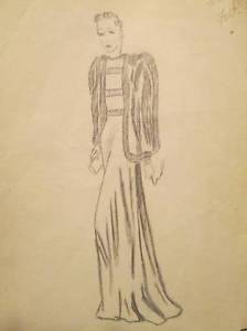 224x300 Vintage 30s 40s Fashion Sketch Art Pencil Drawings Signed Dated - Coat Sketch