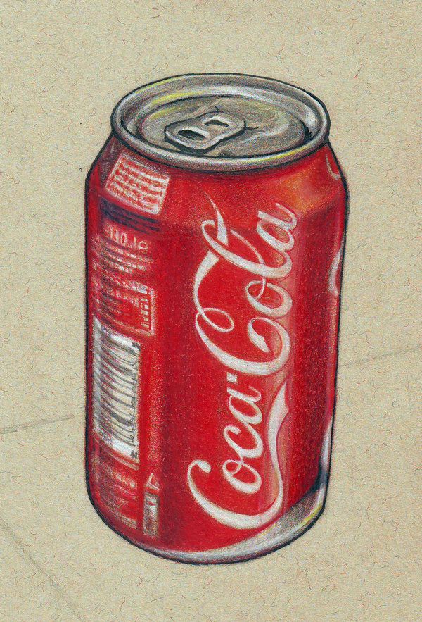 600x883 Drawing Of A Can Of Coke. Done With Pencil Crayons And A Black Pen - Coca Cola Can Sketch