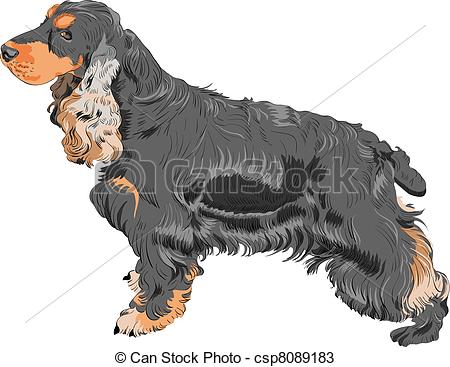 450x367 Vector Dog Black English Cocker Spaniel Breed. Color Sketch Black - Cocker Spaniel Sketch