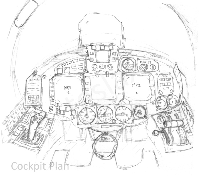 708x627 Project P.1101 Var.1944 - Cockpit Sketch