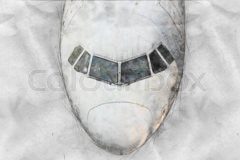 800x533 Sketch Of An Airplane Cockpit Standing On The Forefield Stock - Cockpit Sketch