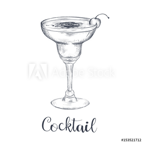 500x500 Cocktail Sketch Hand Drawing. Vector Illustration Of Cocktail - Cocktail Sketch