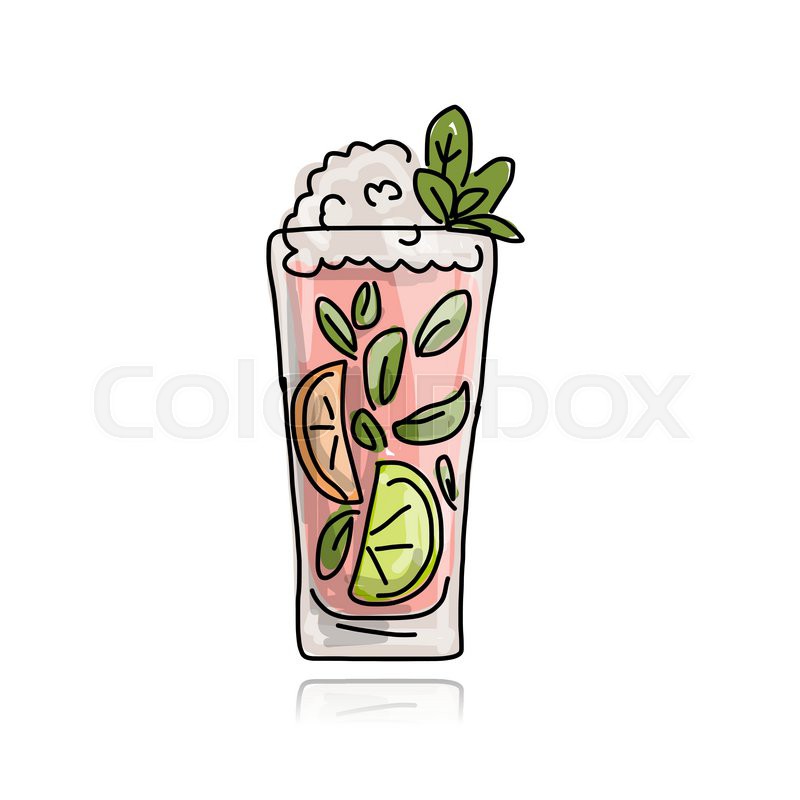 800x800 Glass With Cocktail, Sketch For Your Design. Vector Illustration - Cocktail Sketch