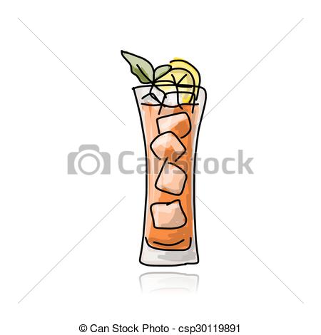 450x470 Glass With Cocktail, Sketch For Your Design. Vector Illustration. - Cocktail Sketch