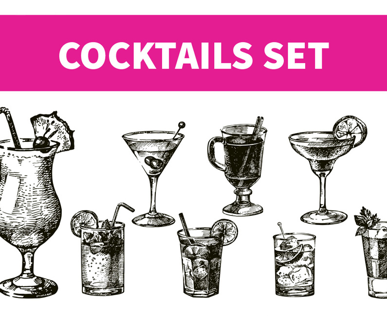 795x650 Hand Drawn Sketch Cocktails Set - Cocktail Sketch