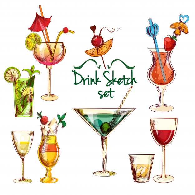 626x626 Sketch Cocktail Set Vector Free Download - Cocktail Sketch