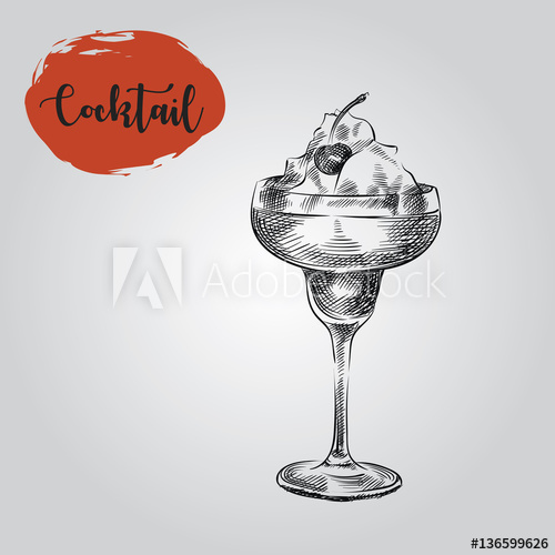 500x500 Alcoholic Socktail In Glass Hand Drawn Sketch Isolated On White - Cocktail Sketch