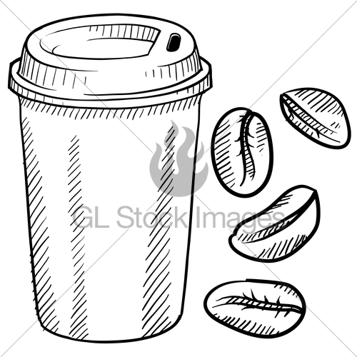 500x500 Disposable Coffee Cup And Beans Sketch Gl Stock Images - Coffee Bean Sketch
