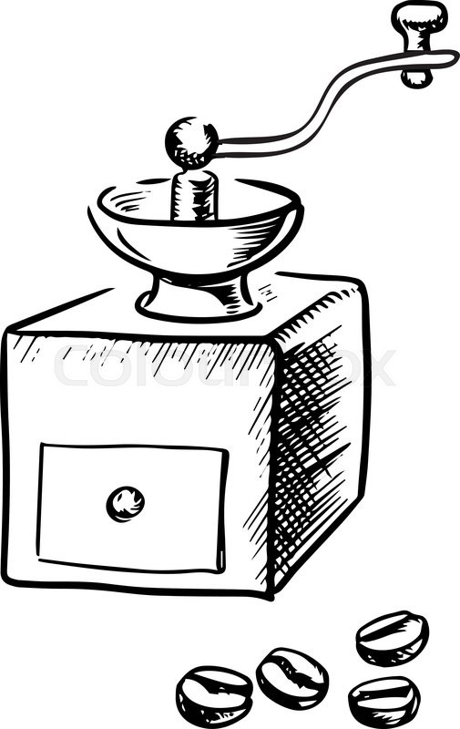505x800 Vintage Manual Coffee Grinder With Coffee Beans, Sketch Style. For - Coffee Bean Sketch