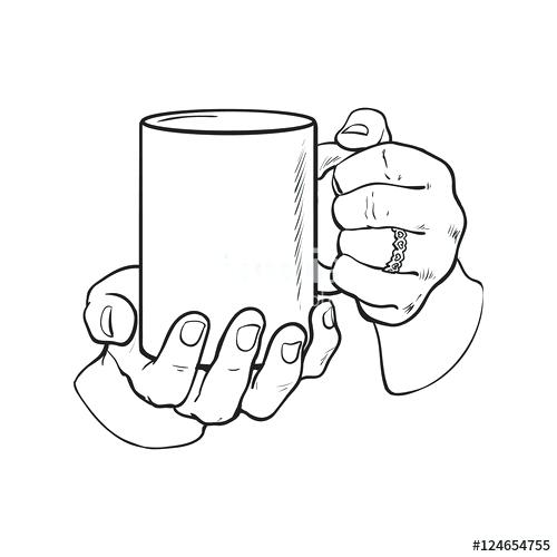 500x500 Coffee Mug Sketch Well Groomed Female Hand Holding A Cup With Tea - Coffee Cup Sketch